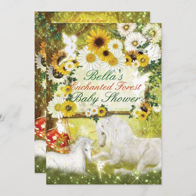Cartes d'invitation pour Baby Shower Licorne Encha (Devant / Derrière)