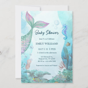 Cartes d'invitation pour Baby Shower Sirène sous l
