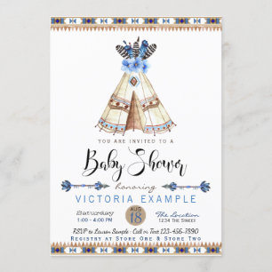 Cartes d'invitation pour Baby Shower Teepee Garçon