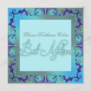 Cartes d'invitation pour Bat Mitzvah bleu sarcelle