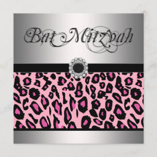 Cartes d'invitation pour Bat Mitzvah Léopard Rose