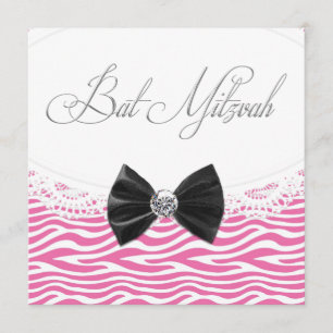 Cartes d'invitation pour Bat Mitzvah Zèbre Rose