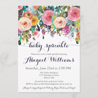 Cartes d'invitation pour bébés à fleurs colorées