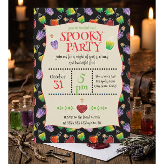 Cartes d'invitation pour bouteilles de potion effr