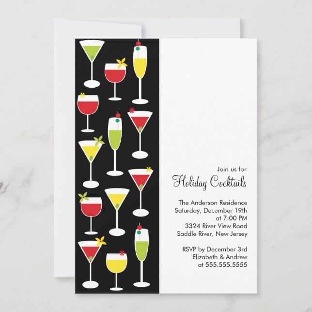 Cartes d'invitation pour cocktails de fêtes (Devant)