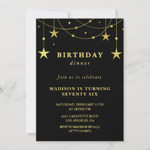 Cartes d'invitation pour dîner Black Gold Stars 76