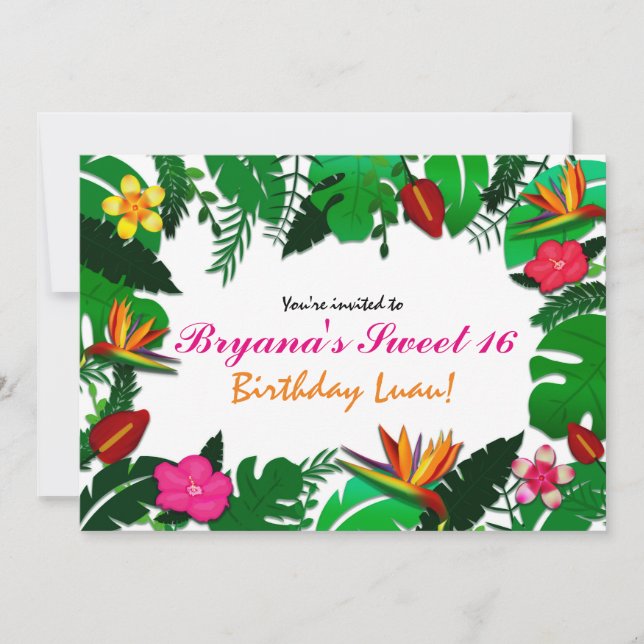 Cartes d'invitation pour fête avec feuilles et fle (Devant)