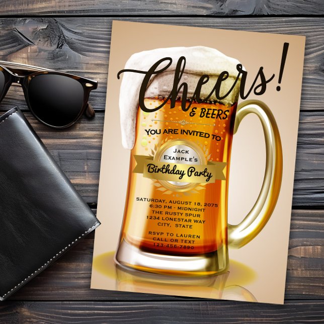 Cartes d'invitation pour fête d'anniversaire bière (Cheers and beers any event invitation. You can change all text, font and wording as needed,)