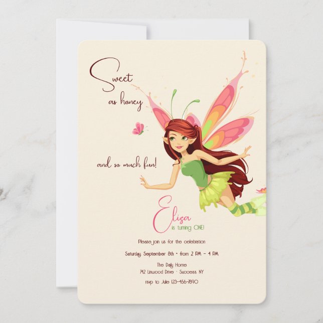 Cartes d'invitation pour fête d'anniversaire de fé (Devant)