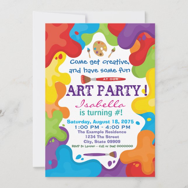 Cartes d'invitation pour fête d'art en peinture (Devant)