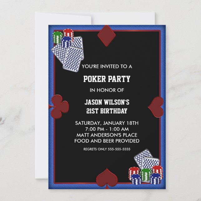 Cartes d'invitation pour fête de poker Anniversair (Devant)