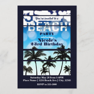 Cartes d'invitation pour fête sur la plage avec pa