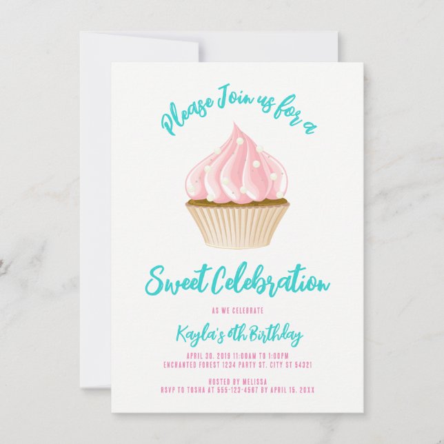 Cartes d'invitation pour gâteau cupcake de célébra (Devant)