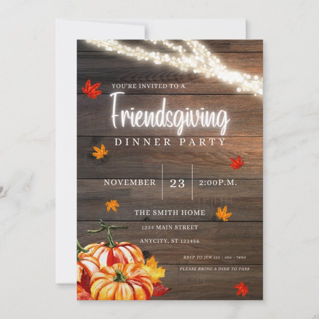 Cartes d'invitation pour la fête de Thanksgiving e (Devant)