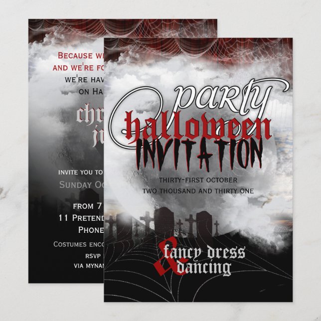 Cartes d'invitation pour la soirée Halloween Cemet (Devant / Derrière)