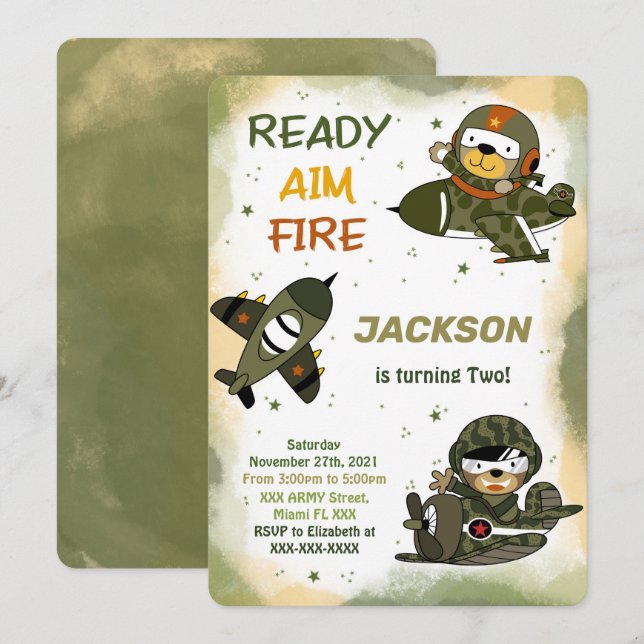 Cartes d'invitation pour l'anniversaire de l'armée (Devant / Derrière)