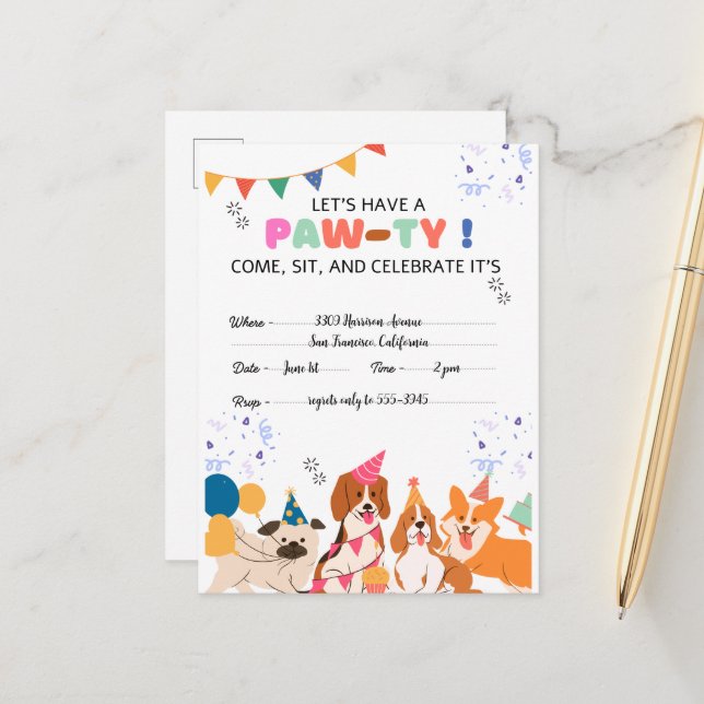 Cartes d'invitation pour l'anniversaire de Puppy D (Devant/Arrière en situation)