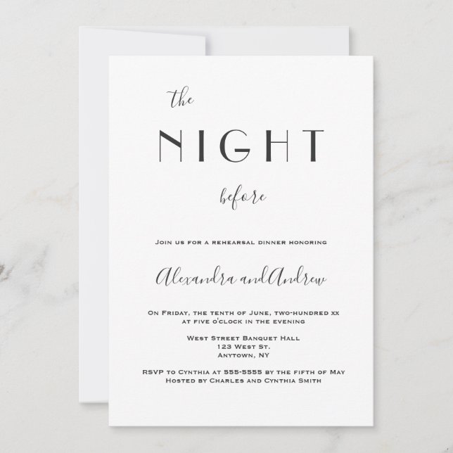 Cartes d'invitation pour le dîner de répétition de (Devant)