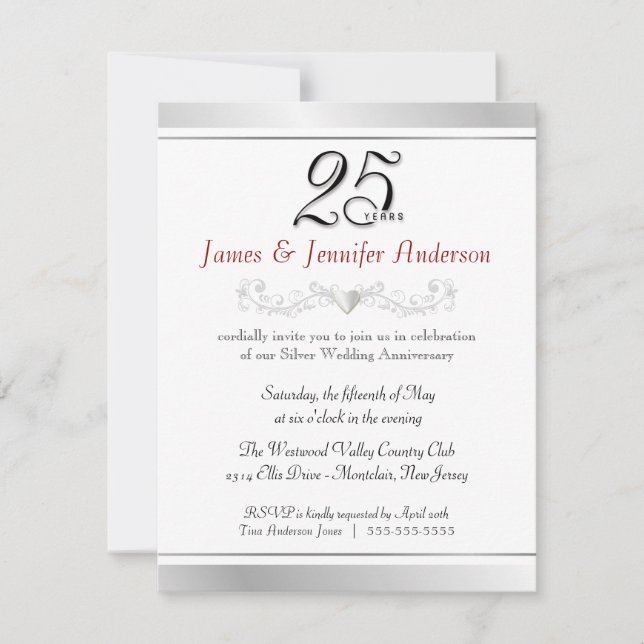 Cartes d'invitation pour les 25 ans de mariage (Devant)