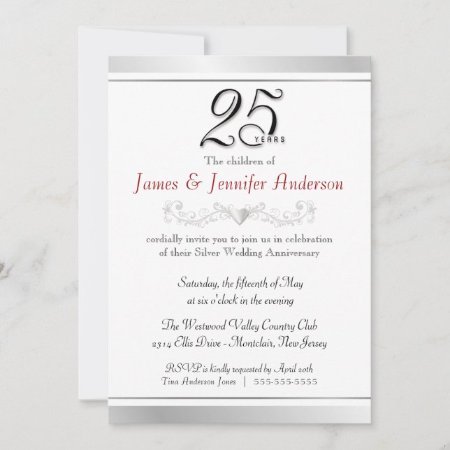 Cartes d'invitation pour les 25 ans de mariage (Devant)