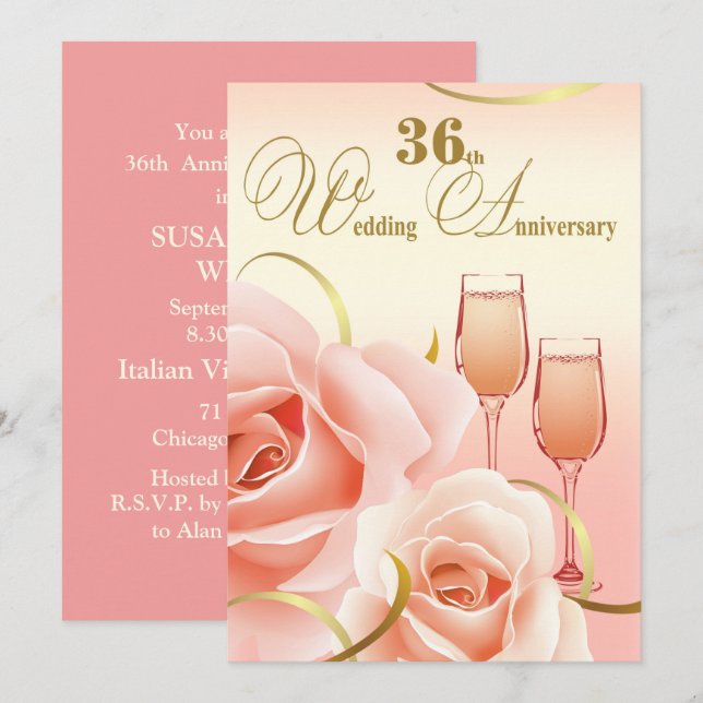 Cartes d'invitation pour les 36 ans de mariage (Devant / Derrière)