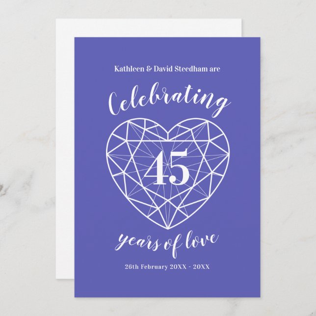Cartes d'invitation pour les 45 ans de mariage Sap (Devant / Derrière)