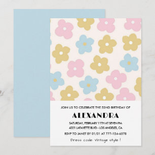 Cartes d'invitation pour les 52 ans Fleurs Bleu Ro