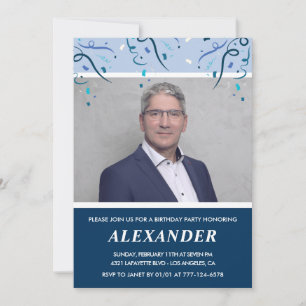 Cartes d'invitation pour les 65 ans Photo Bleu Nui