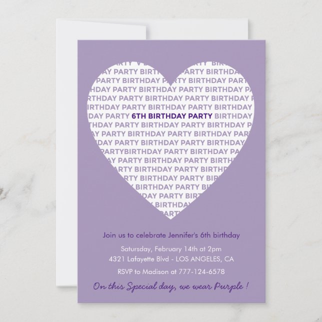 Cartes d'invitation pour les 6 ans avec cœur Moder (Devant)