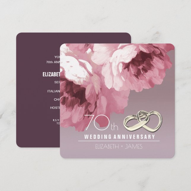 Cartes d'invitation pour les 70 ans de mariage (Devant / Derrière)