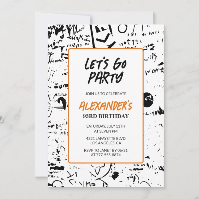 Cartes d'invitation pour les 93 ans Hommes Grunge  (Devant)