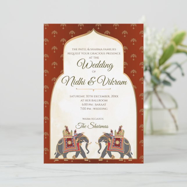 Cartes d'invitation pour mariage indien éléphant & (Debout devant)