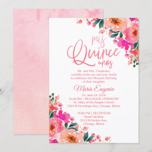 Cartes d'invitation pour Quinceanera Fleurs rose c