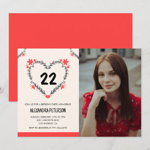 Cartes d'invitation pour ses 22 ans Floral Heart