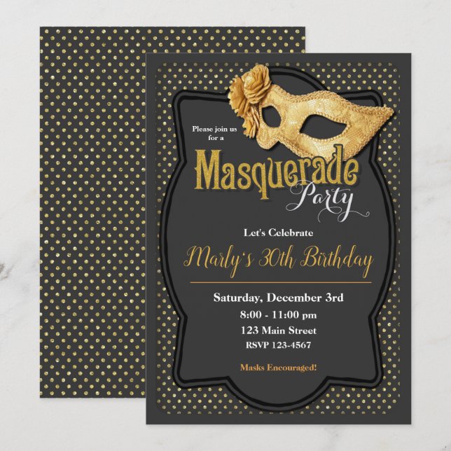 Cartes d'invitation pour soirée de bal masqué (Devant / Derrière)