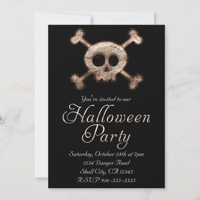 Cartes d'invitation pour soirée HALLOWEEN à crâne  (Devant)