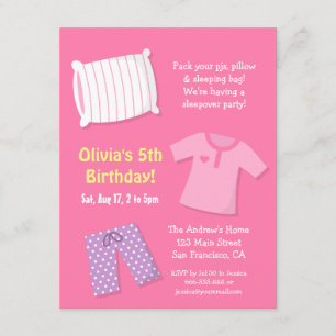 Cartes d'invitation pour soirée pyjama d'anniversa