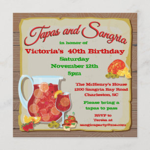 Cartes d'invitation pour soirée Tapas et Sangria