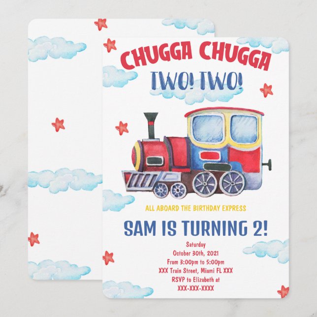 Cartes d'invitation pour train (Devant / Derrière)