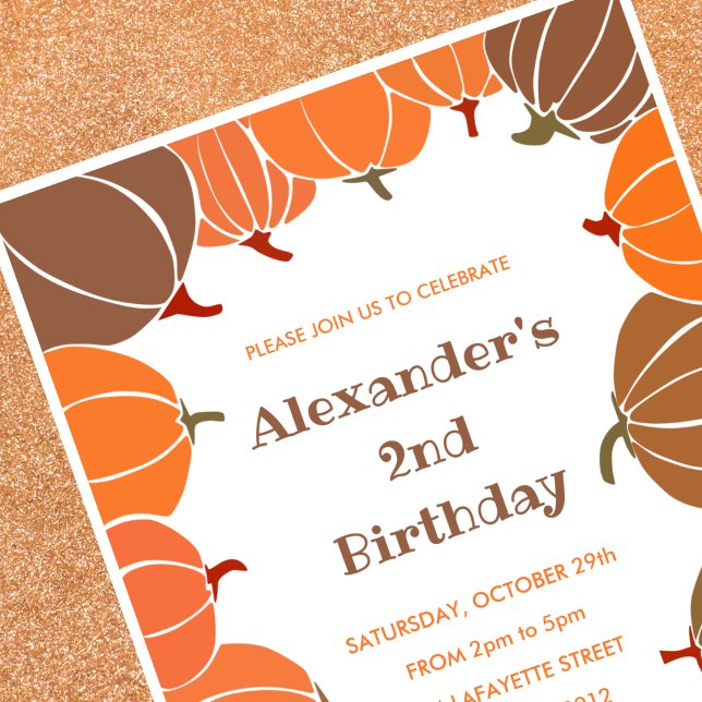 Cartes d'invitation pour un 2ème anniversaire Hall (Halloween-2nd-birthday-invitations-pumpkin-cute-1)