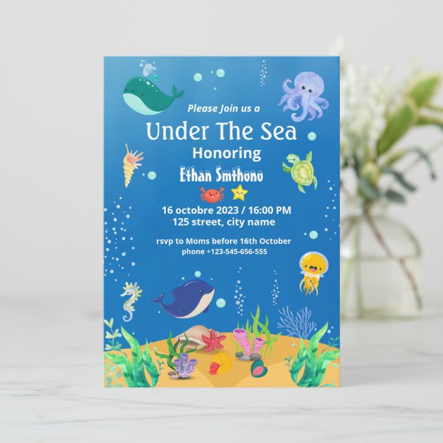 Cartes d'invitation pour une baby shower sous la m (Debout devant)