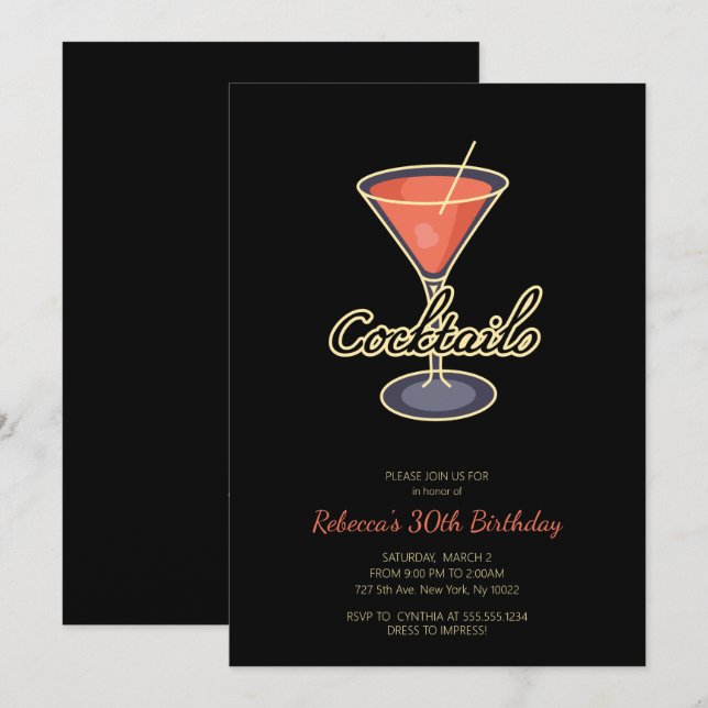 Cartes d'invitation pour une soirée cocktail de st (Devant / Derrière)