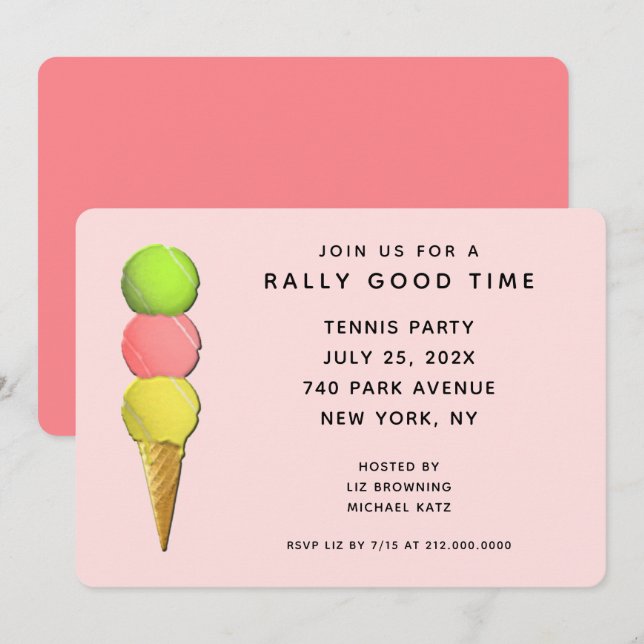 Cartes d'invitation pour une soirée de tennis (Devant / Derrière)