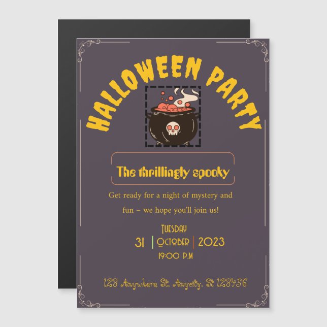 Cartes d'invitation pour une soirée Halloween de f (Devant / Derrière)