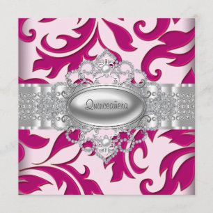 Cartes d'invitation Quinceanera à tourbillons rose