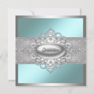 Cartes d'invitation Quinceanera Diamants Perles Bl
