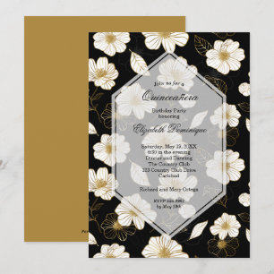Cartes d'invitation Quinceañera Fleurs Noires et D