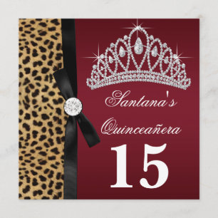 Cartes d'invitation Quinceanera Léopard Rouge Rubi