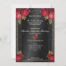 Cartes d'invitation Quinceañera Roses Rouges sur F