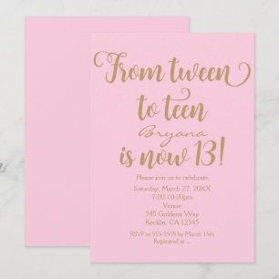 Cartes d'invitation rose et or pour l'anniversaire
